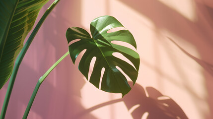 Aufkleber - Aesthetic monstera shadow on the wall : Generative AI