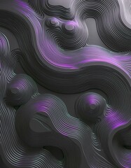 Wall Mural - Dark Surface Banner with Undulations. Futuristic Texture with Neon Accents