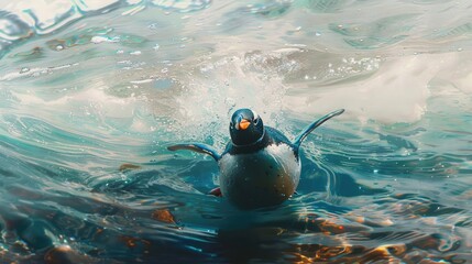 Poster - Penguin swimming in the ocean