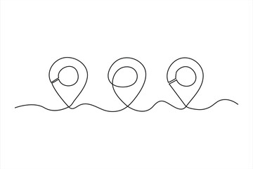 continuous one line google map point route directions and location outline vector art illustration