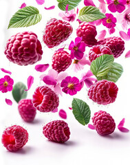 Sticker - Fresh Raspberries Falling with Splash