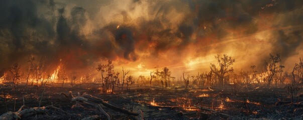 Wall Mural - Apocalyptic wildfire landscape at sunset