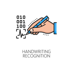 Leinwandbilder - Handwriting recognition icon of biometric identification, identity authentication and verification, line vector. Handwriting recognition technology of digital signature for ID biometric authorization