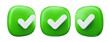 © Vector Tradition - 3d check icon, done mark, checklist ticks. Vector realistic plastic style checkmark symbols front and angle view. Sign of selection, confirmation or approval. Green Yes buttons for web design or app