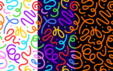 kids holiday squiggle line pattern. vector vibrant, playful and colorful squiggly doodle curves acro