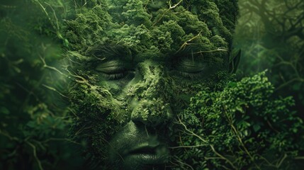 Wall Mural - Man s face transformed into a forest a conceptual representation of nature travel and the environment