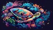 Vibrant Underwater Seascape with Graceful Sea Turtle Gliding Through Coral Reef Ecosystem