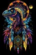 Vibrant Velociraptor with Dreamcatcher Feathers Mystical Native American Inspired Dinosaur for Esports Logo or Graphic Design