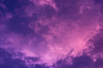 Wall Mural - Pink And Purple Sky. Beautiful Evening View with Stars and Cirrus Clouds