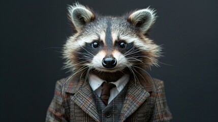Wall Mural - A raccoon wearing a suit and tie is smiling