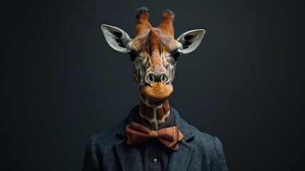 Wall Mural - a giraffe wearing a suit and bow tie