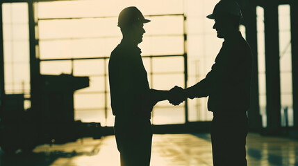 Aufkleber - Handshake of two men a businessman and a simple worker hiring  horizontal silhouette : Generative AI
