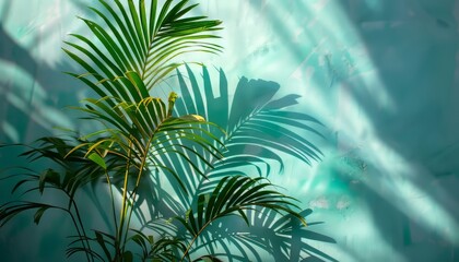 Wall Mural - Blurred Shadow From Palm Tress with blue wall