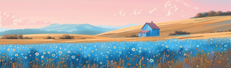 Wall Mural - Abstract flower meadow field on a beautiful landscape