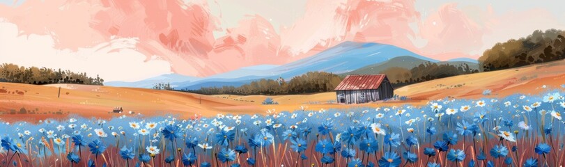 Wall Mural - Abstract flower meadow field on a beautiful landscape