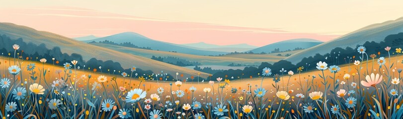 Wall Mural - Abstract flower meadow field on a beautiful landscape