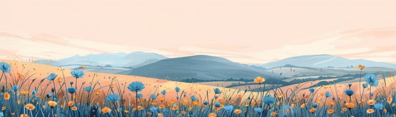 Wall Mural - Abstract flower meadow field on a beautiful landscape