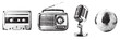 © Sunil - retro radio, cassette, mic, disco ball stipple effect. design elements