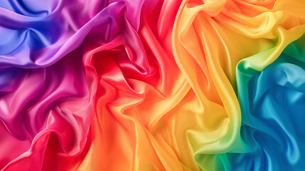 An abstract gradient rainbow smooth fabric in glossy texture with copy space for text. Background design for the Pride month festival or a creativity idea.