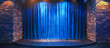 © Menganga - small stage concept with blue curtain and modern brick wall. theater or stand up comedy background