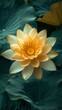 This image features a yellow lotus flower in full bloom, adorned with dew drops. The water droplets add a fresh and vibrant touch to the bright yellow petals.