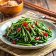 Stir-Fried Chinese Morning Glory or Water Spinach - Asian food style