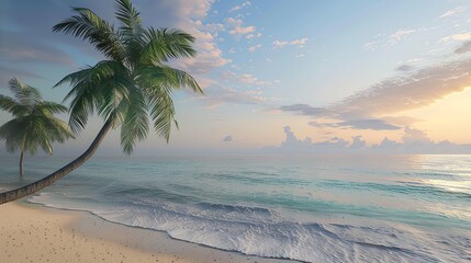 Sticker - Amazing beach landscape with white sand, palm trees and crystal clear water. Perfect for a relaxing vacation or an exciting adventure.