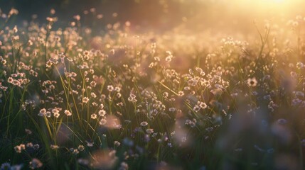 Wall Mural - Morning grass flower field