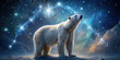 A majestic polar bear standing under a canopy of stars, gazing up at the night sky filled with constellations