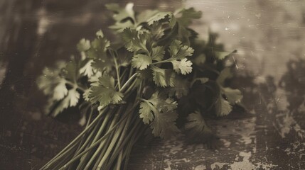 Wall Mural - Photograph of a bunch of cilantro with a toned effect