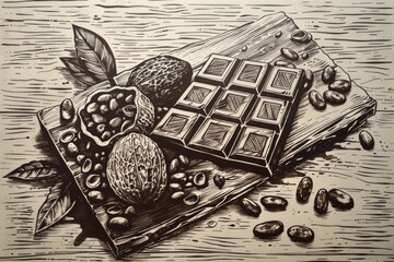 Sticker - Drawing of chocolate and nuts, perfect for food blogs