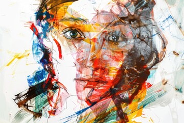 Sticker - Abstract portrait of a woman with vibrant colors, suitable for artistic projects