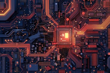 Wall Mural - Detailed view of an electronic circuit board, ideal for technology concepts