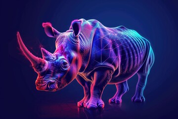 Poster - A powerful rhino standing on a black surface, suitable for various design projects