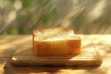 A piece of bread on a cutting board, perfect for food-themed designs