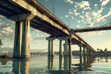 Poster - A picturesque scene of a bridge over a body of water. Suitable for various projects