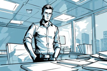 Wall Mural - A man in a shirt and tie standing in an office. Perfect for business concepts