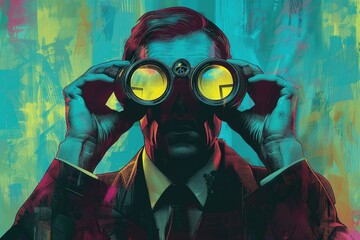 Wall Mural - A man in a suit and tie using binoculars, suitable for business concepts
