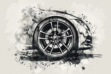 Poster - Black and white drawing of a sports car, suitable for automotive designs