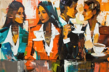 Wall Mural - Group of women enjoying coffee together. Ideal for coffee shop promotions