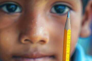 Wall Mural - Close up of a person holding a pencil, suitable for educational or artistic concepts