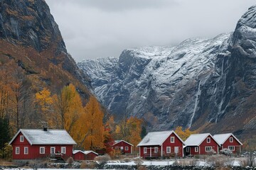 A quaint village with traditional wooden houses, nestled in a picturesque landscape that showcases historical architecture, The images are of high quality and clarity