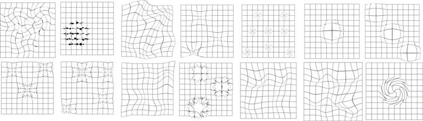 distorted and warped black grid on white background.eps10