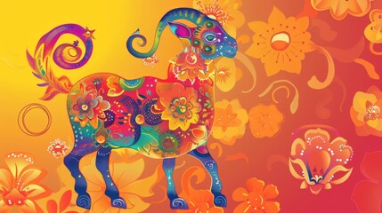 Wall Mural - New Year of the Goat 2015 colorful card