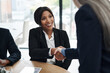 © peopleimages.com - Office, handshake and business people with deal for teamwork, partnership and networking. B2b, agreement and professional employees with thank you, welcome and support in cooperation in workplace