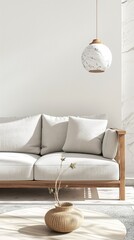 Wall Mural - Vertical Image Of A Living Room With A Couch And A Ceiling Lamp.