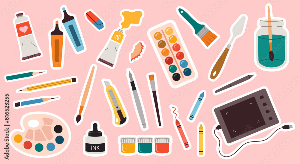 Visual Arts Stickers Vector set of art stickers Stock Vector | Adobe Stock