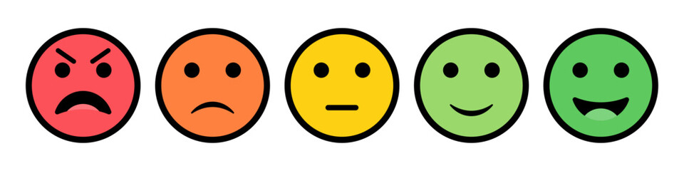 Aufkleber - Rating emoji set for customer feedback or product experience in colorful style with strokes