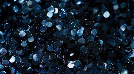 Wall Mural - A background of sparkling sequins in black and dark blue colors. Textured pattern with shiny rhinestones