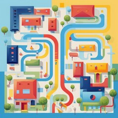 Mural project flat design top view community art theme cartoon drawing tetradic color scheme